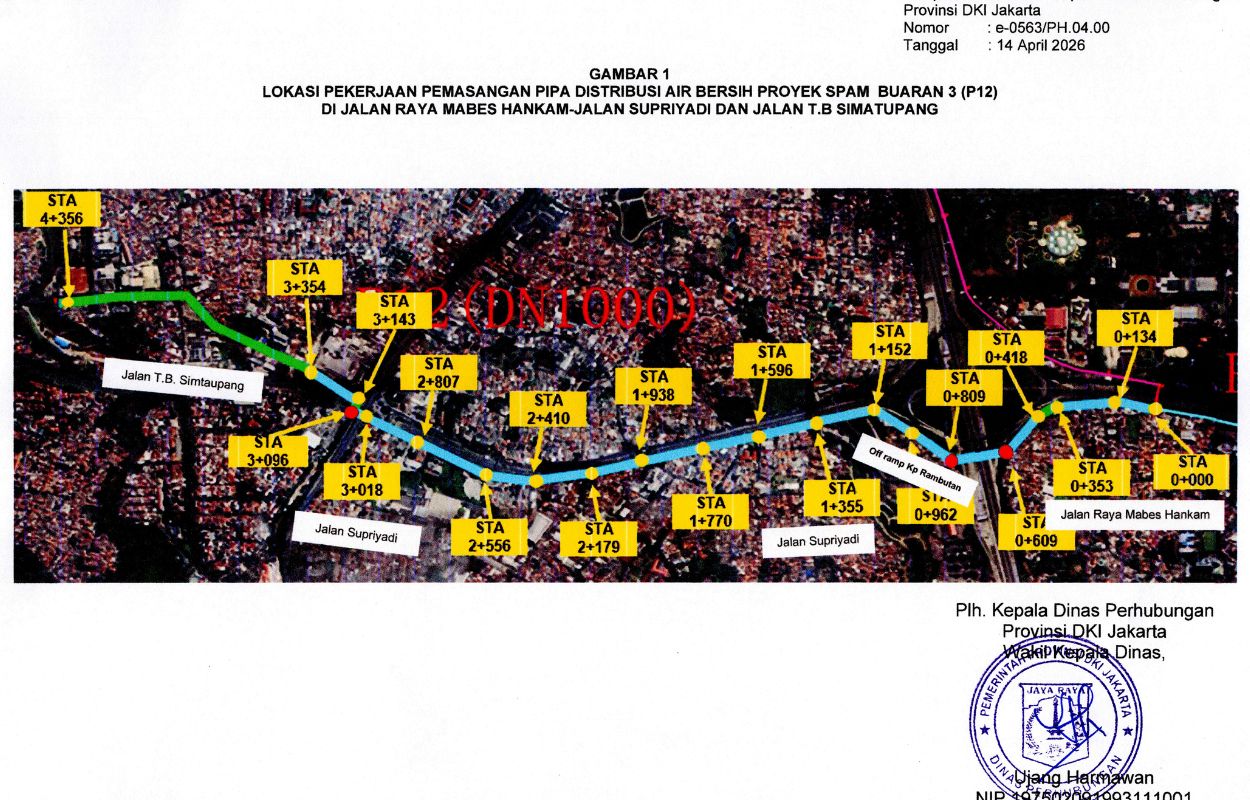 Rekayasa-Lalin-Pekerjaan-Pemasangan-Pipa-Distribusi-Air-Bersih-Proyek-SPAM-Buaran-3-di-Jalan-Raya-Mabes-Hankam-Jalan-Supriyadi-dan-jalan-TB-Simatupang